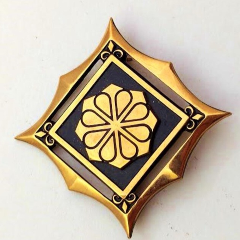 10K Gold filled and Black Geometric Brooch by CTO